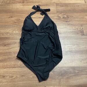 Motherhood Solid Black Halter One Piece Swim Suit Womens Size Medium Maternity